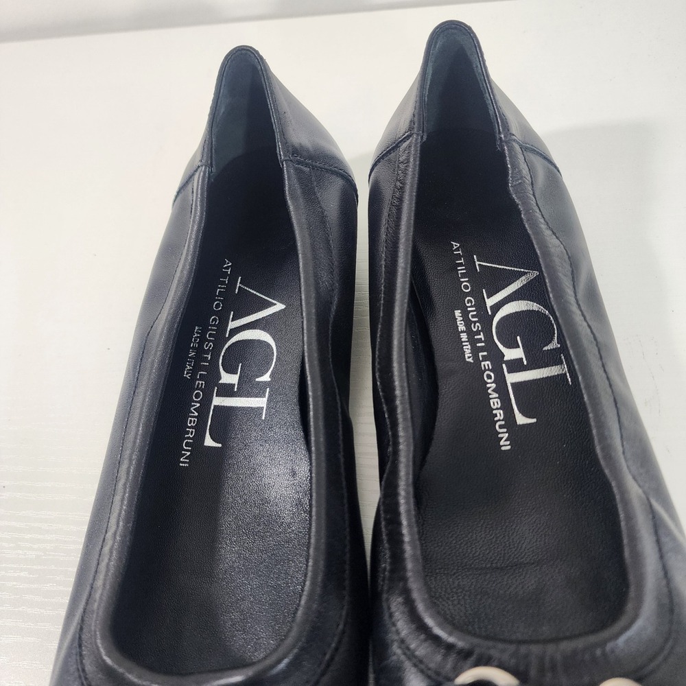 AGL Attilio Giusti Leombruni Ballet Flats Black Leather Patent Cap Toe Buckle 41 - Picture 3 of 12